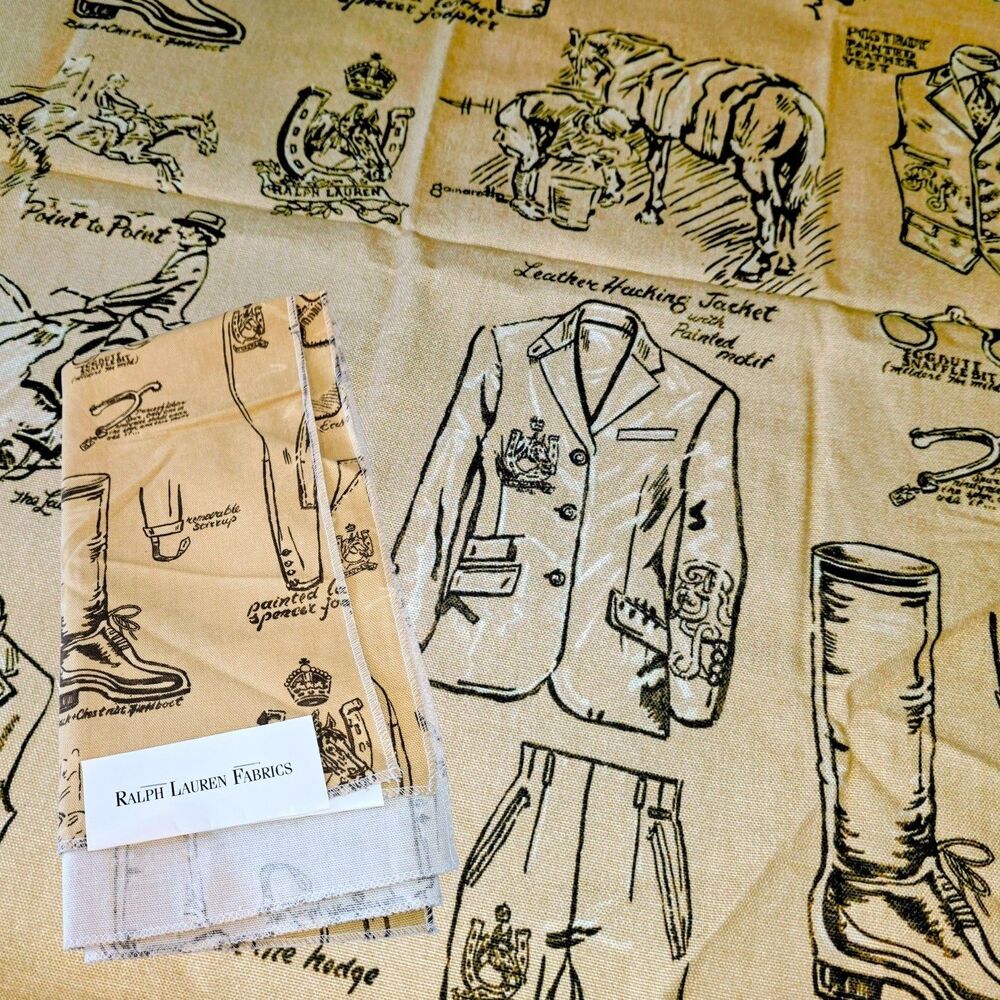 RALPH LAUREN FABRICS 2pc Vtg 80s Brady Equestrian Horses Print Square Panels HTF